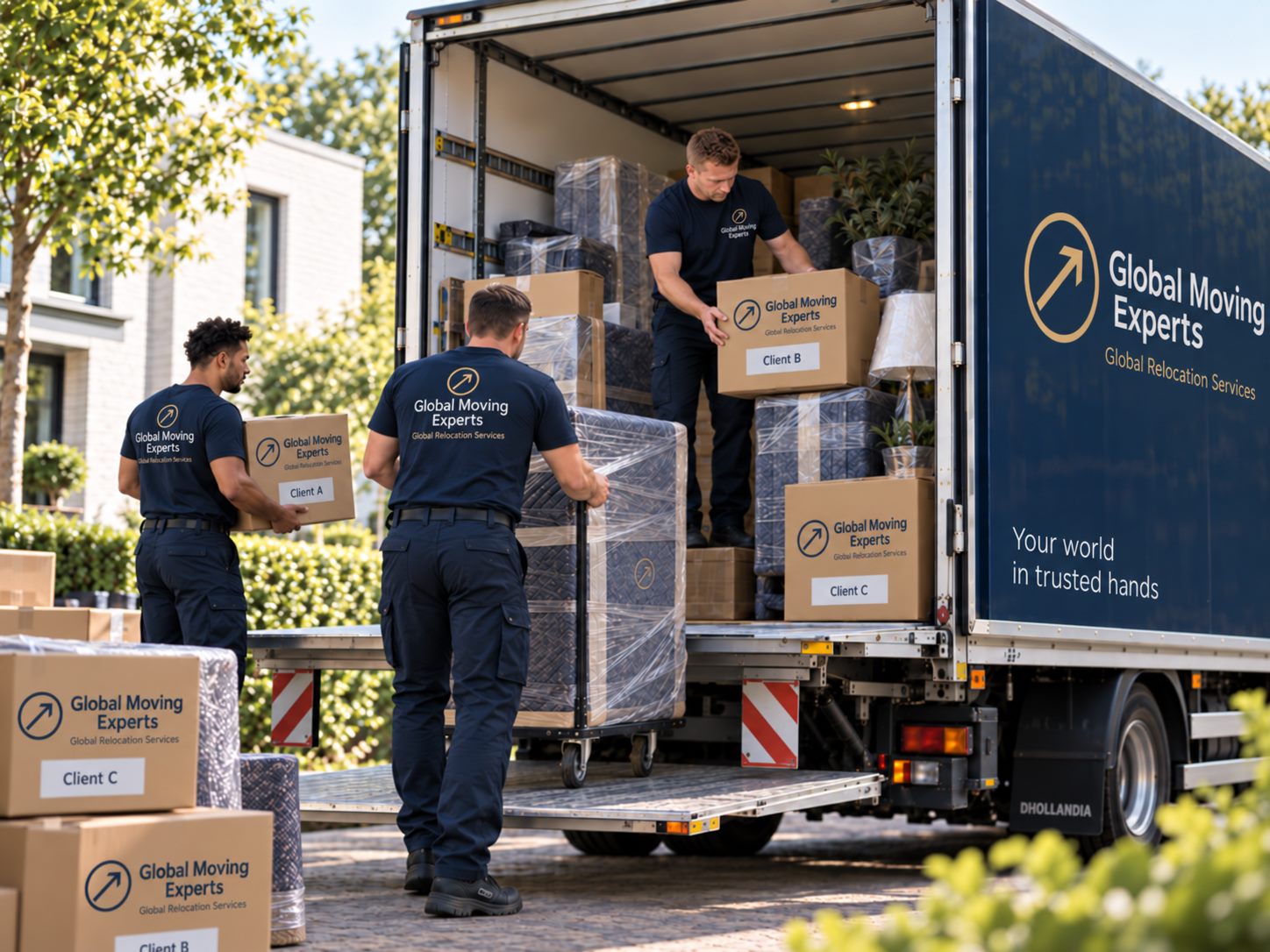 Boxes prepared for a shared load international move