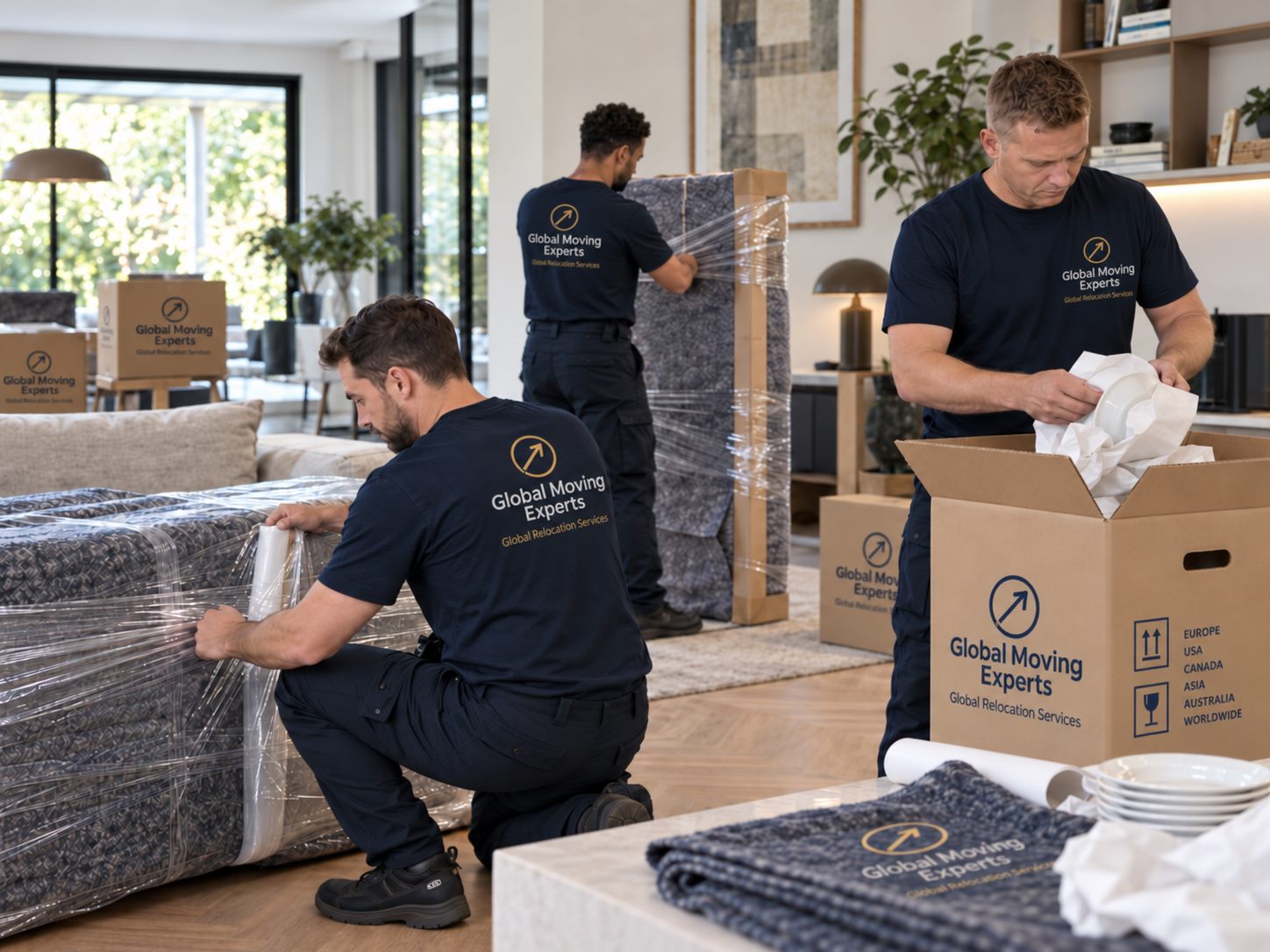 Our team packing household goods for an international move